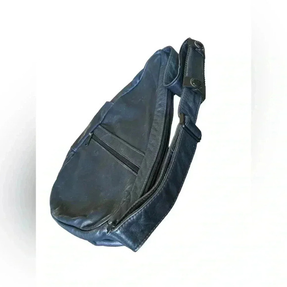 Ameribag Blue Leather Classic Healthy Back Bag Mono-Sling Backpack